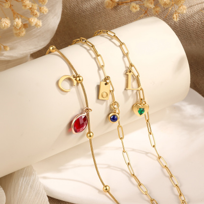 Personalized Birthstone Initial Anklet Minimalist Summer Anklet Bracelet