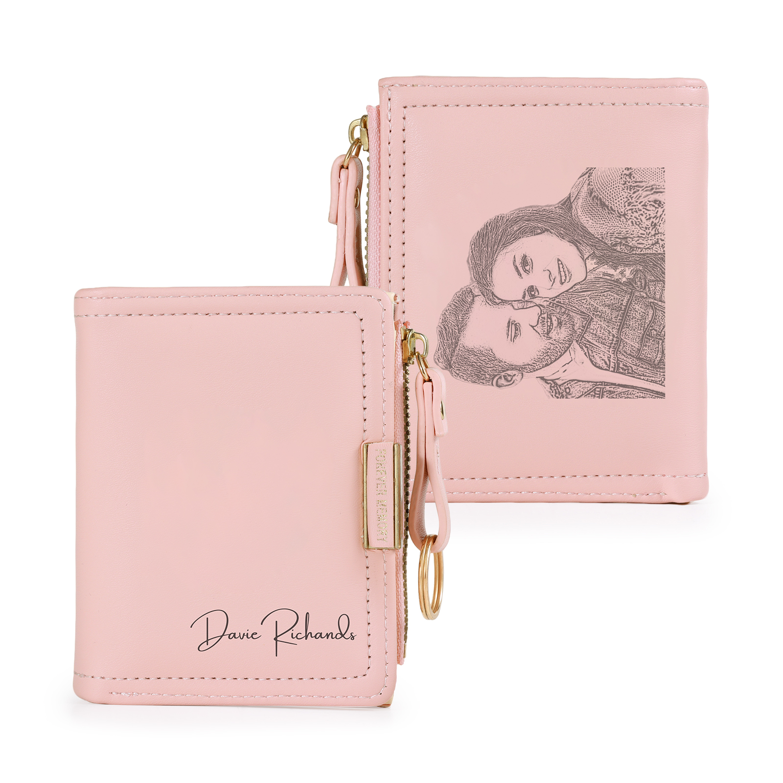 Personalized Leather Zippered Wallet Custom With Photo And Engraved Name