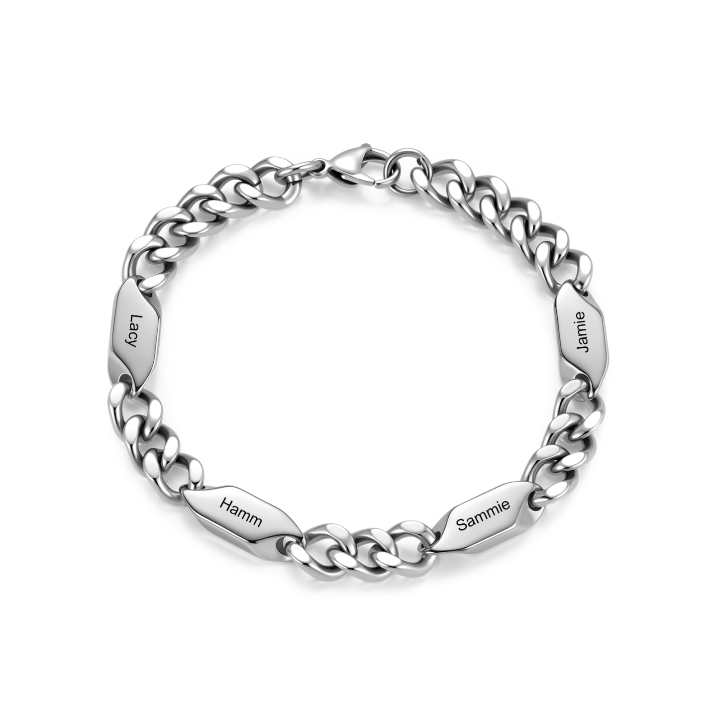 Personalized Stainless Steel Curb Chain Bracelet Custom With 1-5 Engraved Names Gift For Dad Husband Family