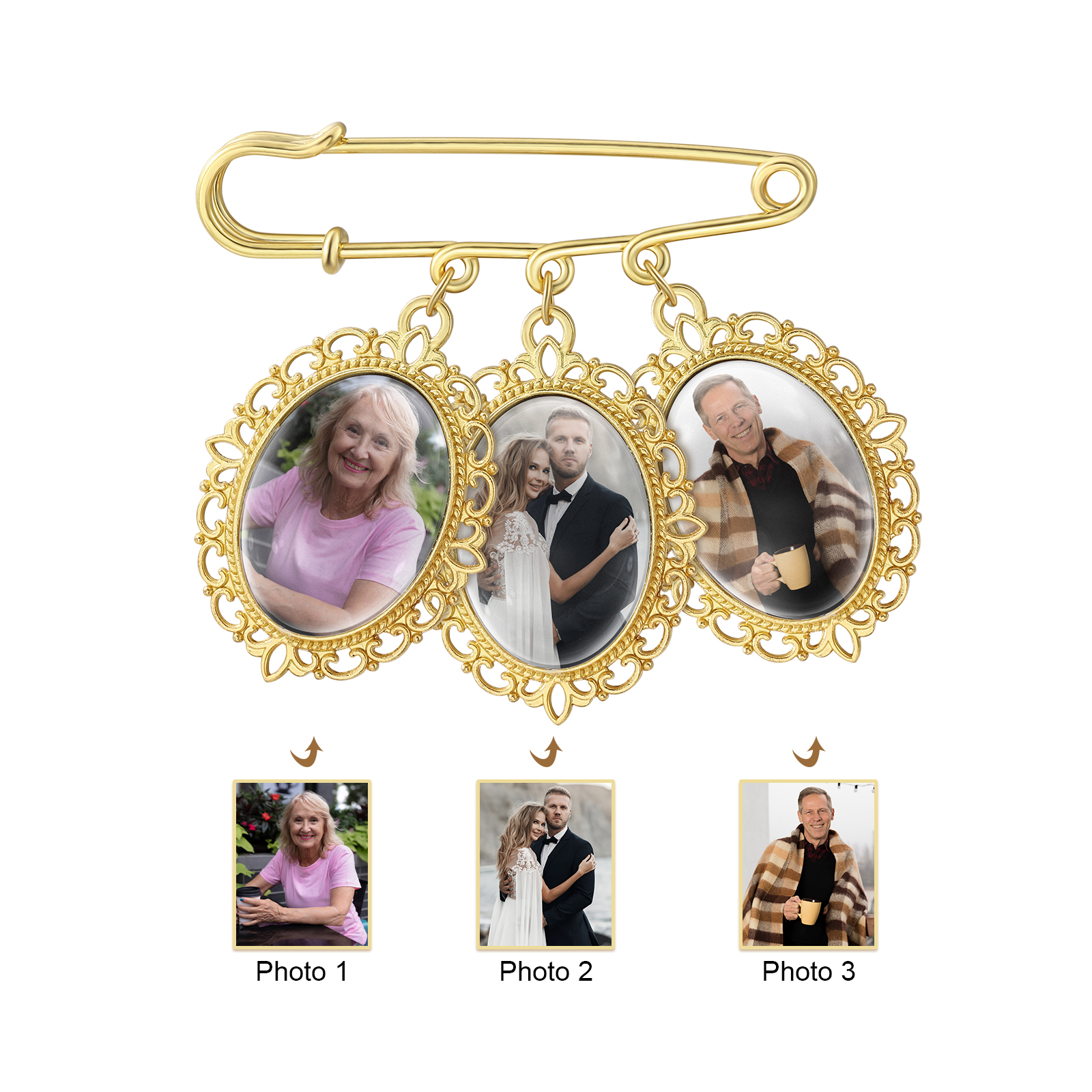 Personalized Wedding Photo Brooch Memorial Bridal Bouquet Groom Lapel Pin