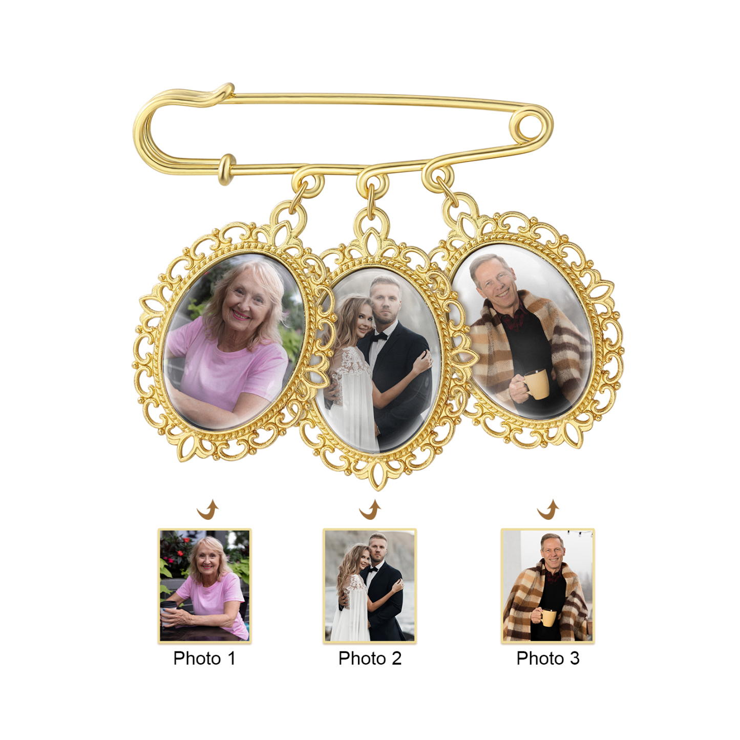 Personalized Wedding Photo Brooch Memorial Bridal Bouquet Groom Lapel Pin