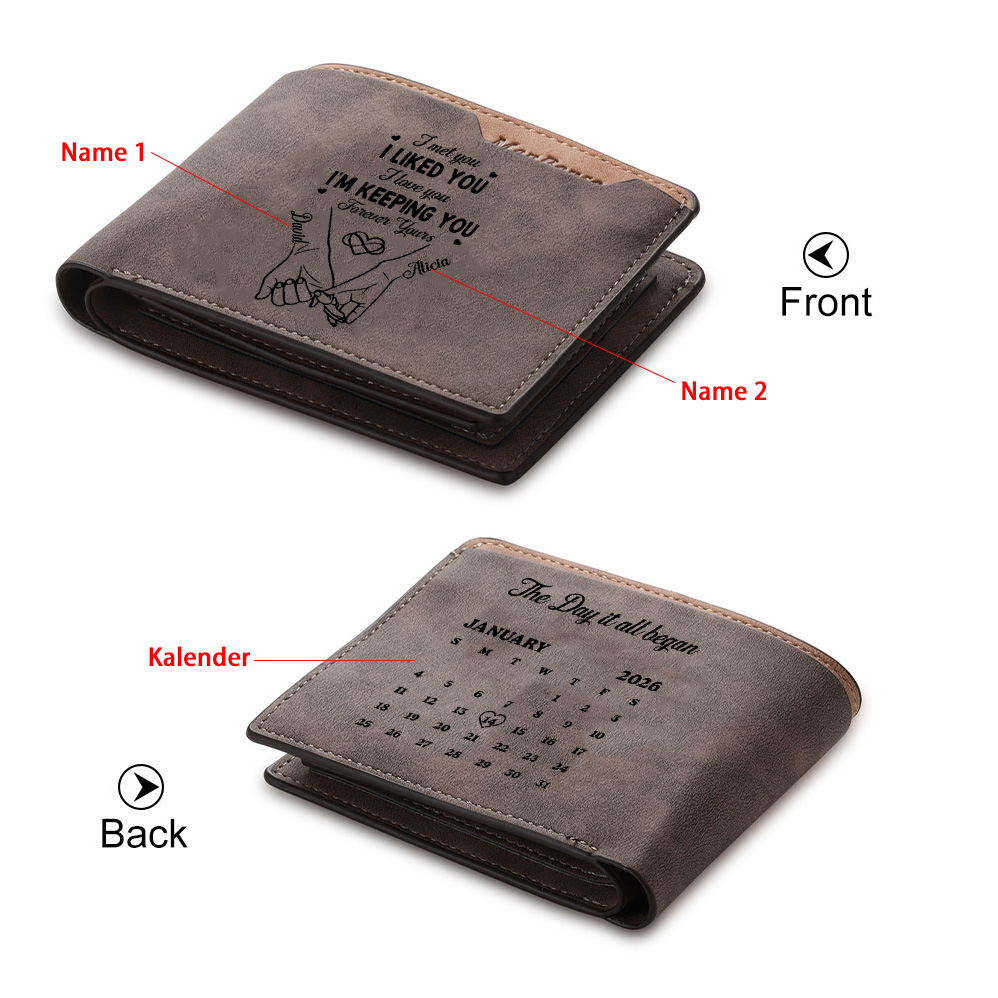 Personalized Couple PU Leather Calendar Wallet for Men
