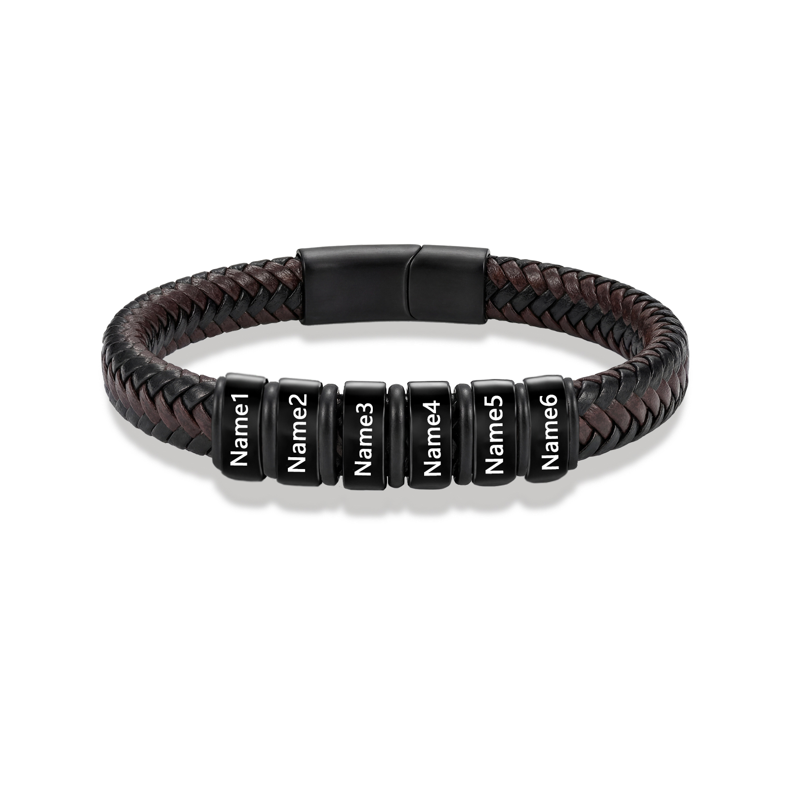 Personalized Leather Braided Bracelet Custom with 2-6 Name Beads