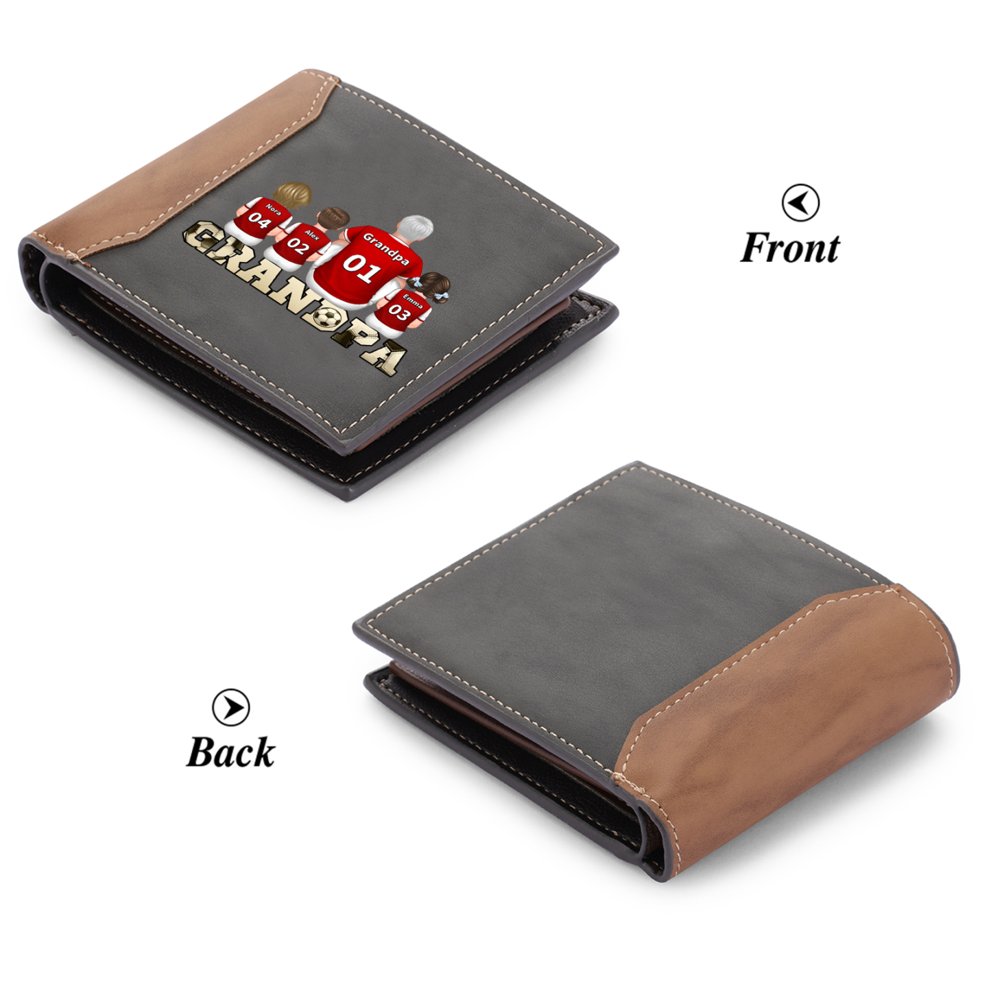 Custom Leather Wallet Personalized with 1-6 Names Grandparents Day Gift for Grandpa | Jessemade