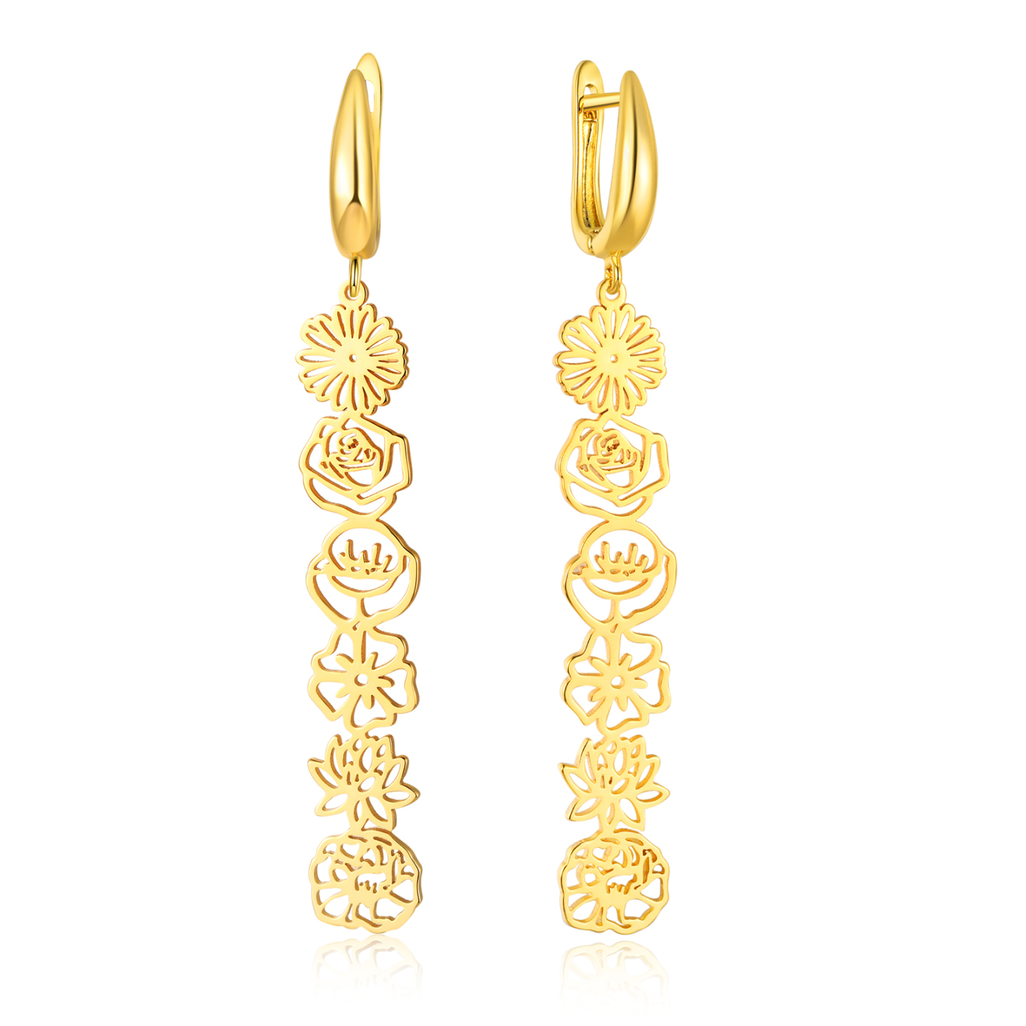 Personalized Birth Flower Earring Custom 1-6 Flowers Dangle Earrings Birthday Gift | Jessemade