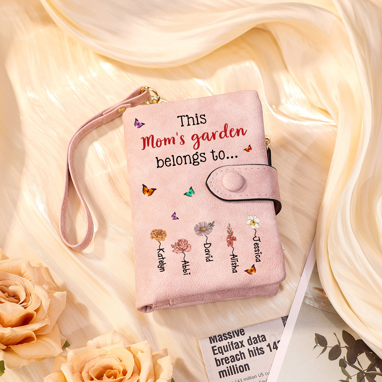 Personalized “Mom’s Garden” Floral Wristlet Women Wallet