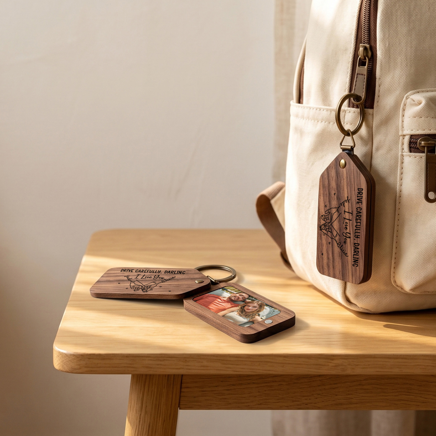 Personalized Wooden Pinky Promise Photo Keychain