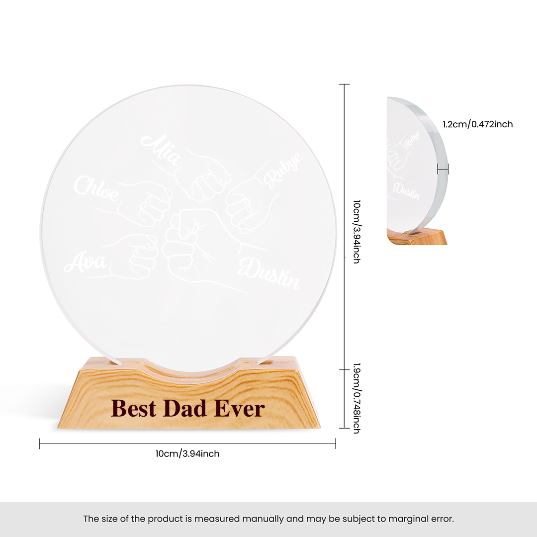 Personalized Crystal Led Night Light For Dad With 1–6 Names And Fist Bump Design
