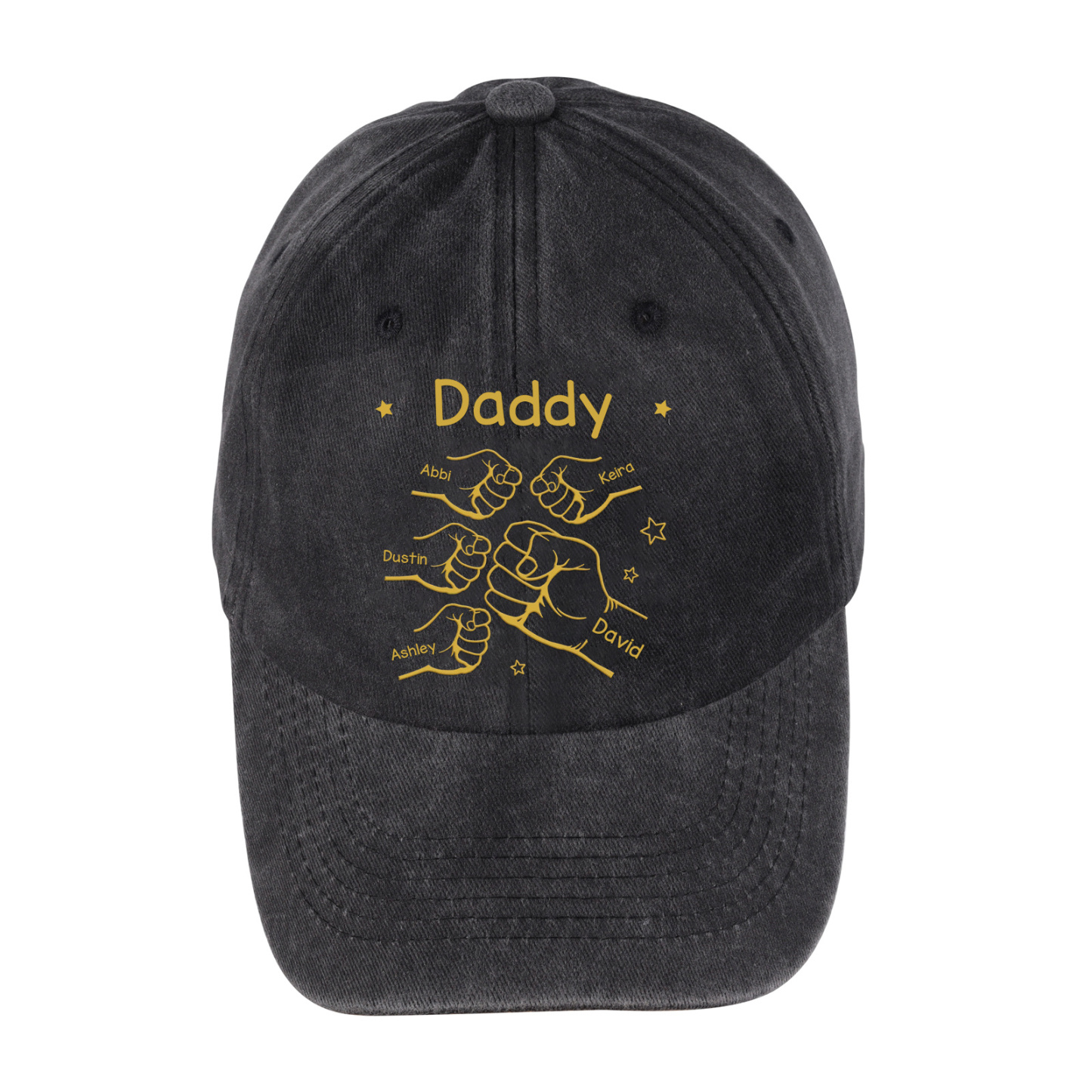 Personalized Washed Denim Baseball Cap Customized with 1-10 Names and Fist Bumps