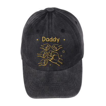 Personalized Washed Denim Baseball Cap Customized with 1-10 Names and Fist Bumps