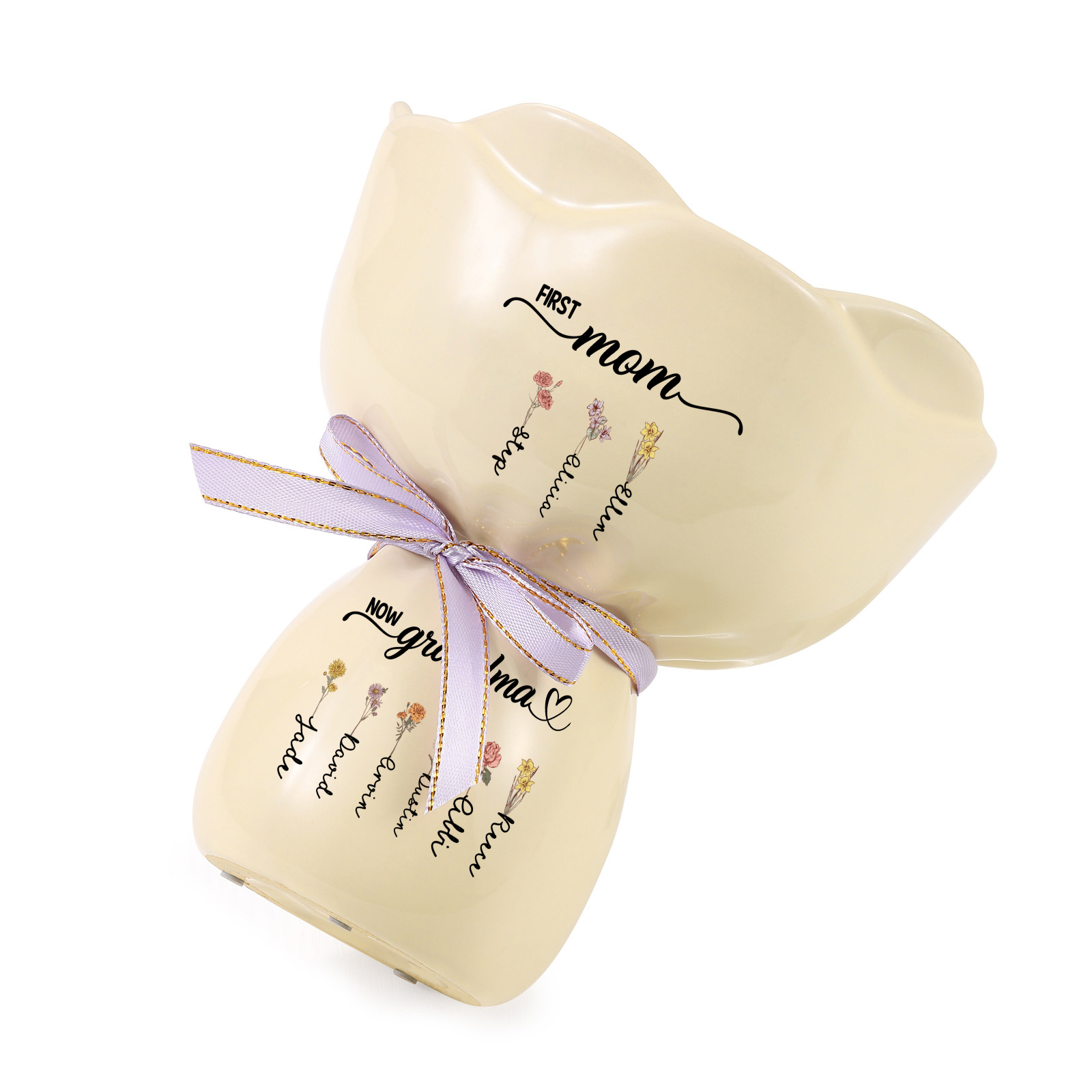 Personalized Bouquet Ceramic Birth Flower Vase with 2–12 Names for Mom or Grandma