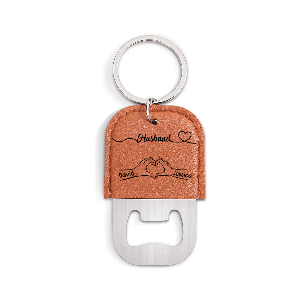 Personalized Leather Keychain Bottle Opener For Dad And Husband