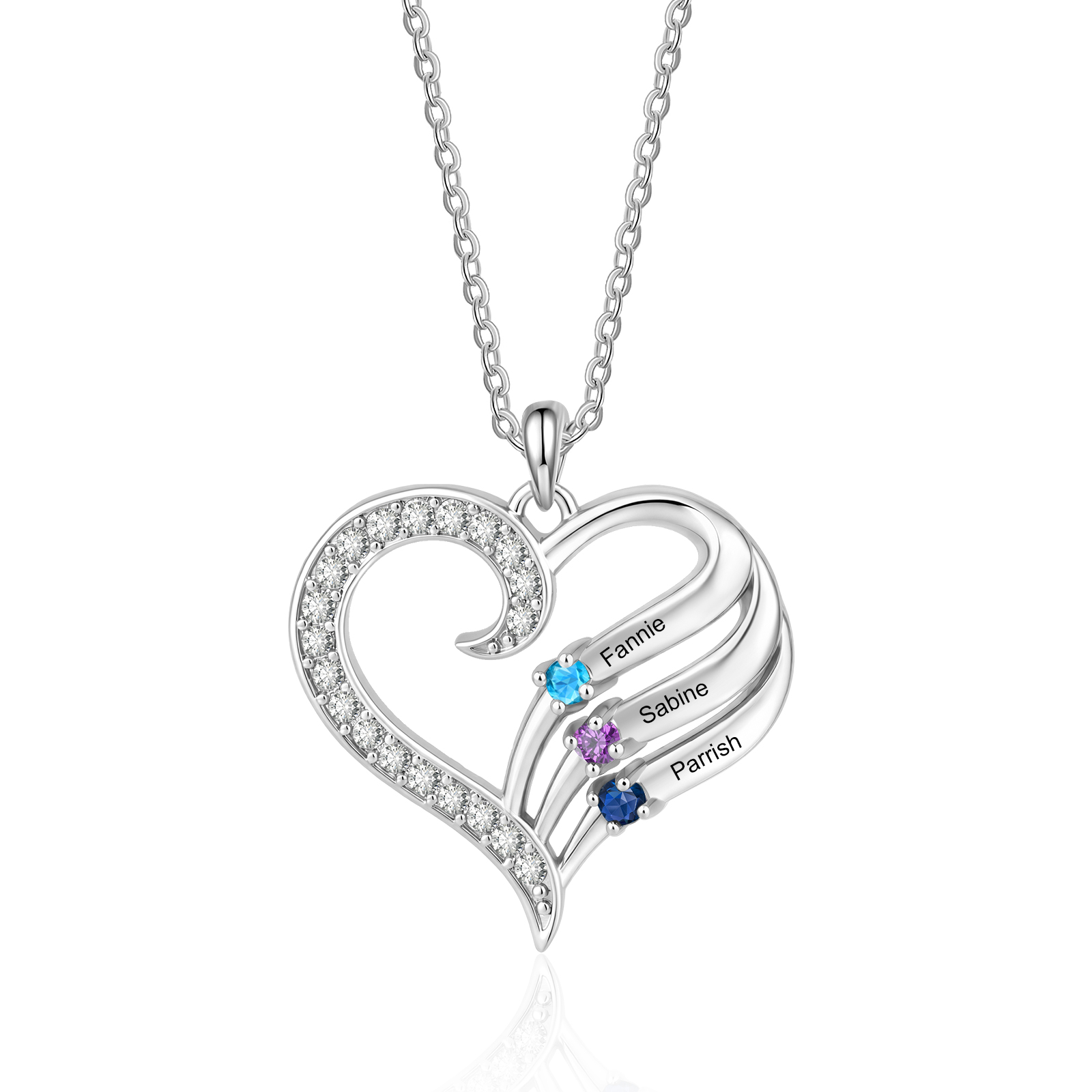 Personalized Heart Necklace with Birthstones Custom with 2–4 Family Names