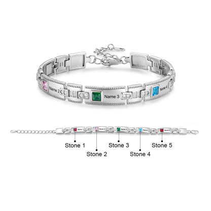 Personalized Square Link Bracelet Custom with 2-5 Names and Birthstones
