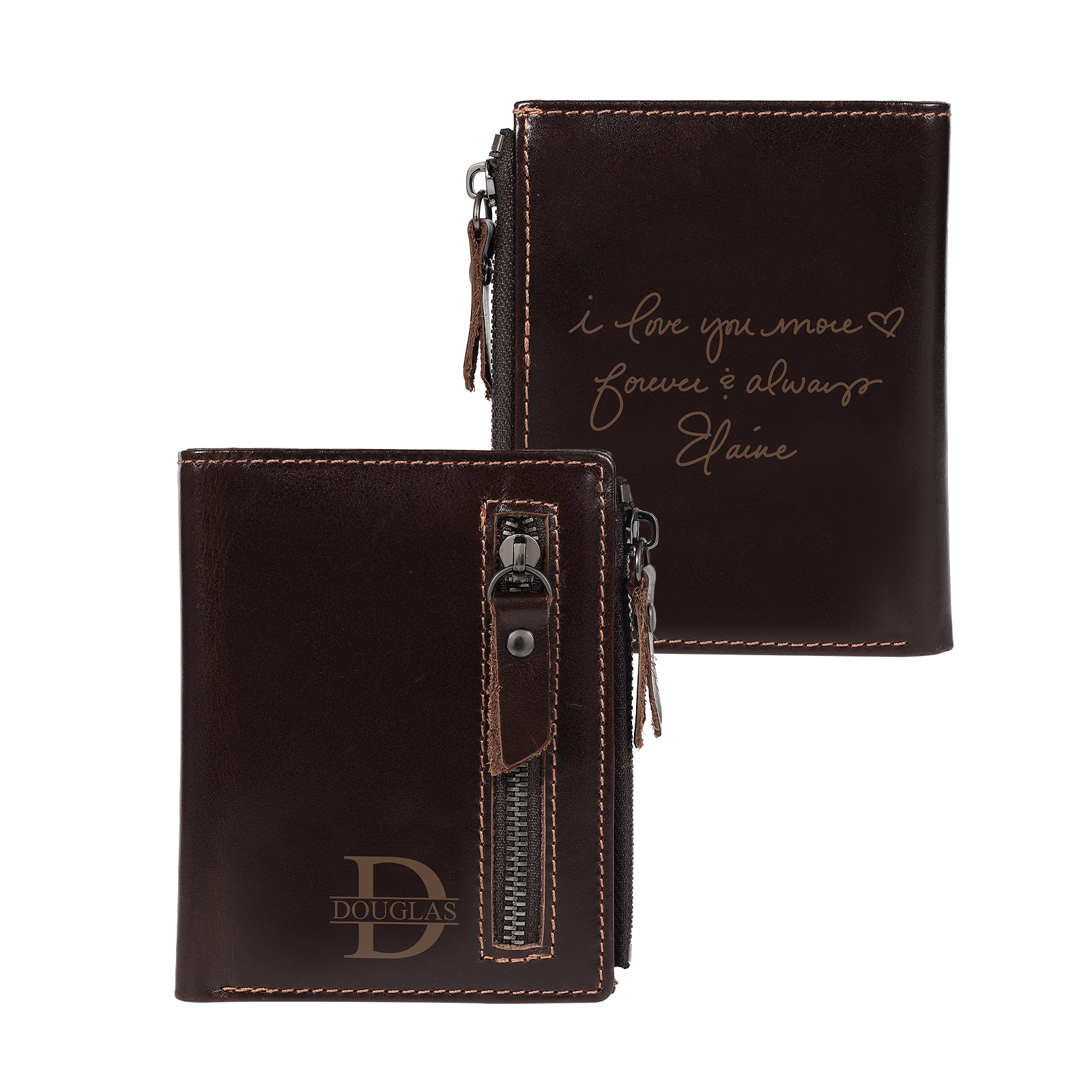 Personalised Genuine Leather RFID Blocking Mens Wallet with Zipper Customized with Initials Name Fathers Day Birthday Gift for Dad Boyfriend Husband Friend Grandpa | Jessemade