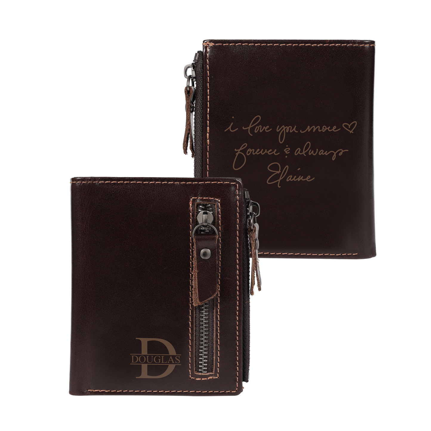 Personalised Genuine Leather RFID Blocking Mens Wallet with Zipper Customized with Initials Name Fathers Day Birthday Gift for Dad Boyfriend Husband Friend Grandpa | Jessemade
