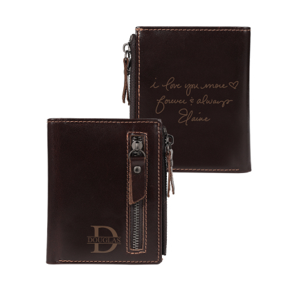 Personalised Genuine Leather RFID Blocking Mens Wallet with Zipper Customized with Initials Name Fathers Day Birthday Gift for Dad Boyfriend Husband Friend Grandpa | Jessemade