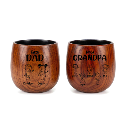 Personalized Wooden Whisky Cup for Dad or Grandpa Custom with 2-16 Children and Names