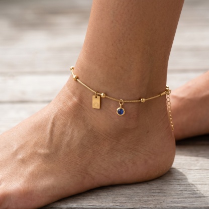 Personalized Initial Birthstone Anklet Custom 1 Letter 1 Birthstone Everyday Gift for Birthday Anniversary for Sister Daughter Friend Wife | Jessemade