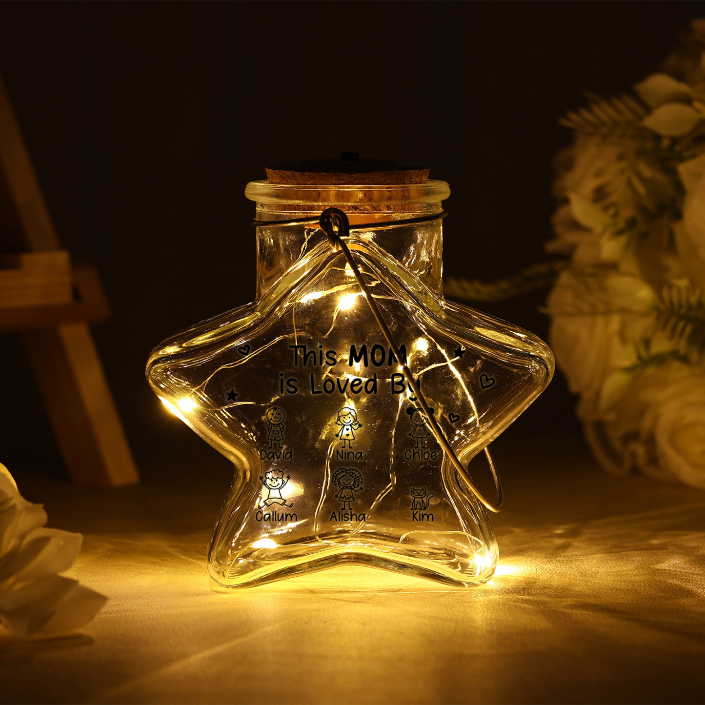 Personalized Star Glass Fairy LED Light Jar for Mom