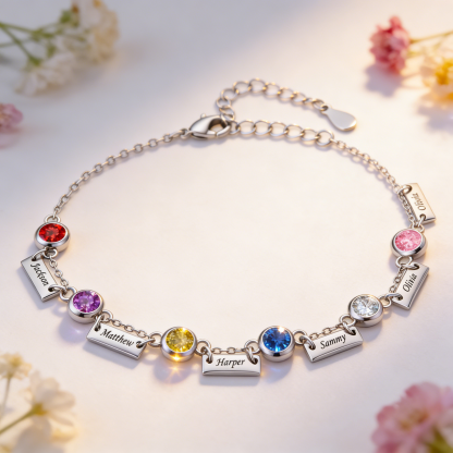 Personalized Birthstones Bracelet Custom With 1 To 6 Names And Stones Unique Jewelry For Women