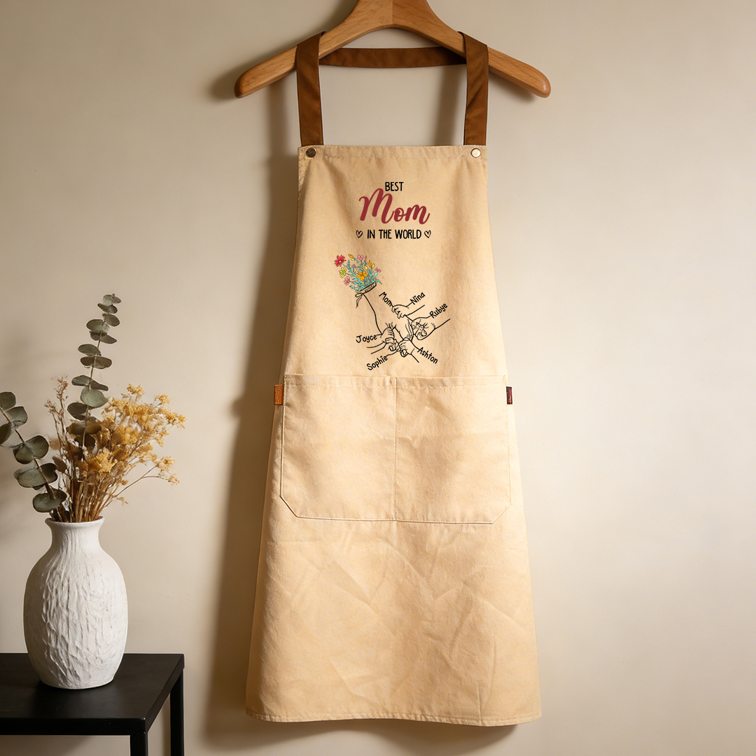 Personalized “Best Mom in the World” Apron Custom with 2–7 Children’s Names – Practical Kitchen Gift for Mother’s Day, Birthday, or Christmas from the Kids for Mom | Jessemade