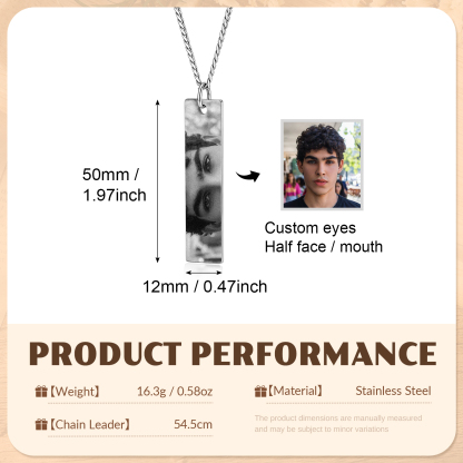 Personalized Photo Keychain Necklace Custom with Eyes Lips or Half Face Picture and Custom Text