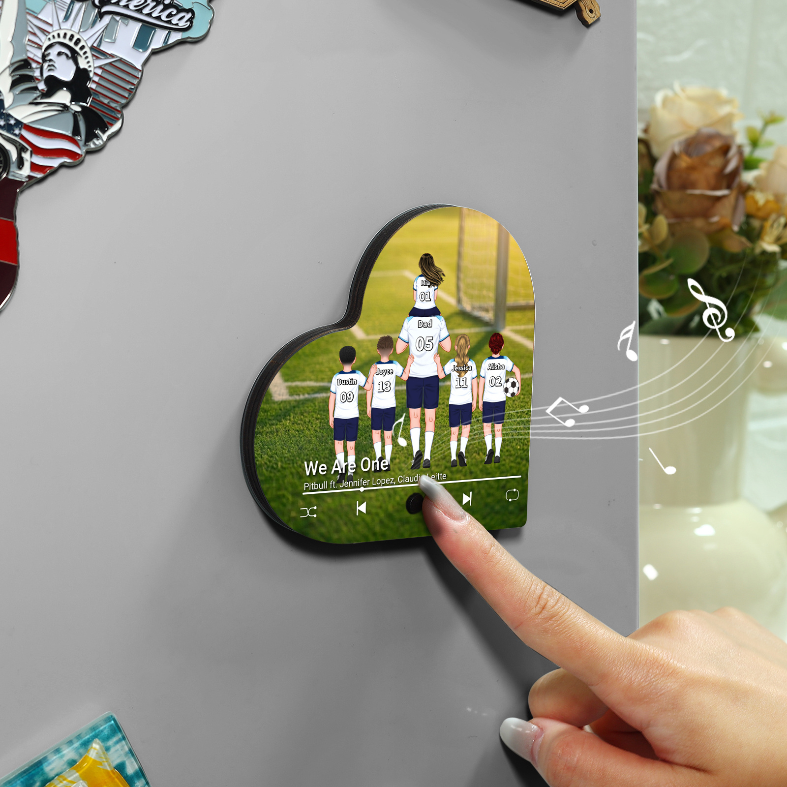 Personalized Football Family Heart Music Fridge Magnet Customizable with 1–8 Names