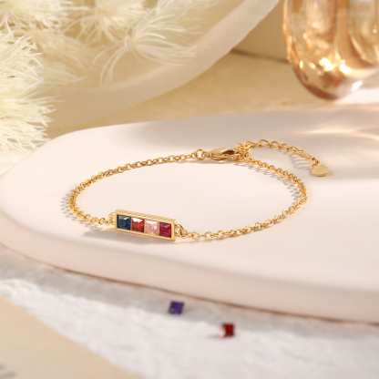 S925 Sterling Silver Family Birthstone Bracelet Customizable with 1–6 Stones Minimalist Gold Bracelet