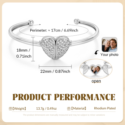 Personalized Angel Wing Heart Photo Cuff Bracelet
