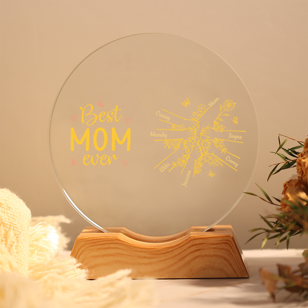 Personalized Best Mom Ever Crystal LED Night Light with 2–7 Names