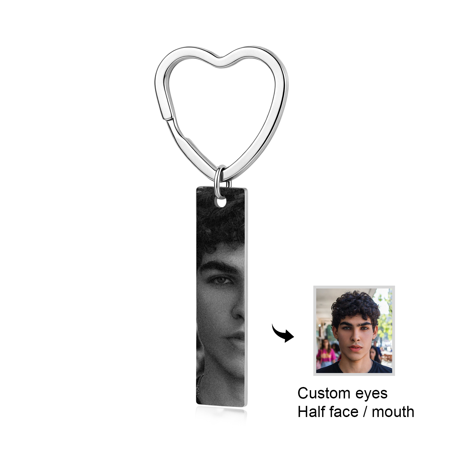 Personalized Photo Keychain Necklace Custom with Eyes Lips or Half Face Picture and Custom Text