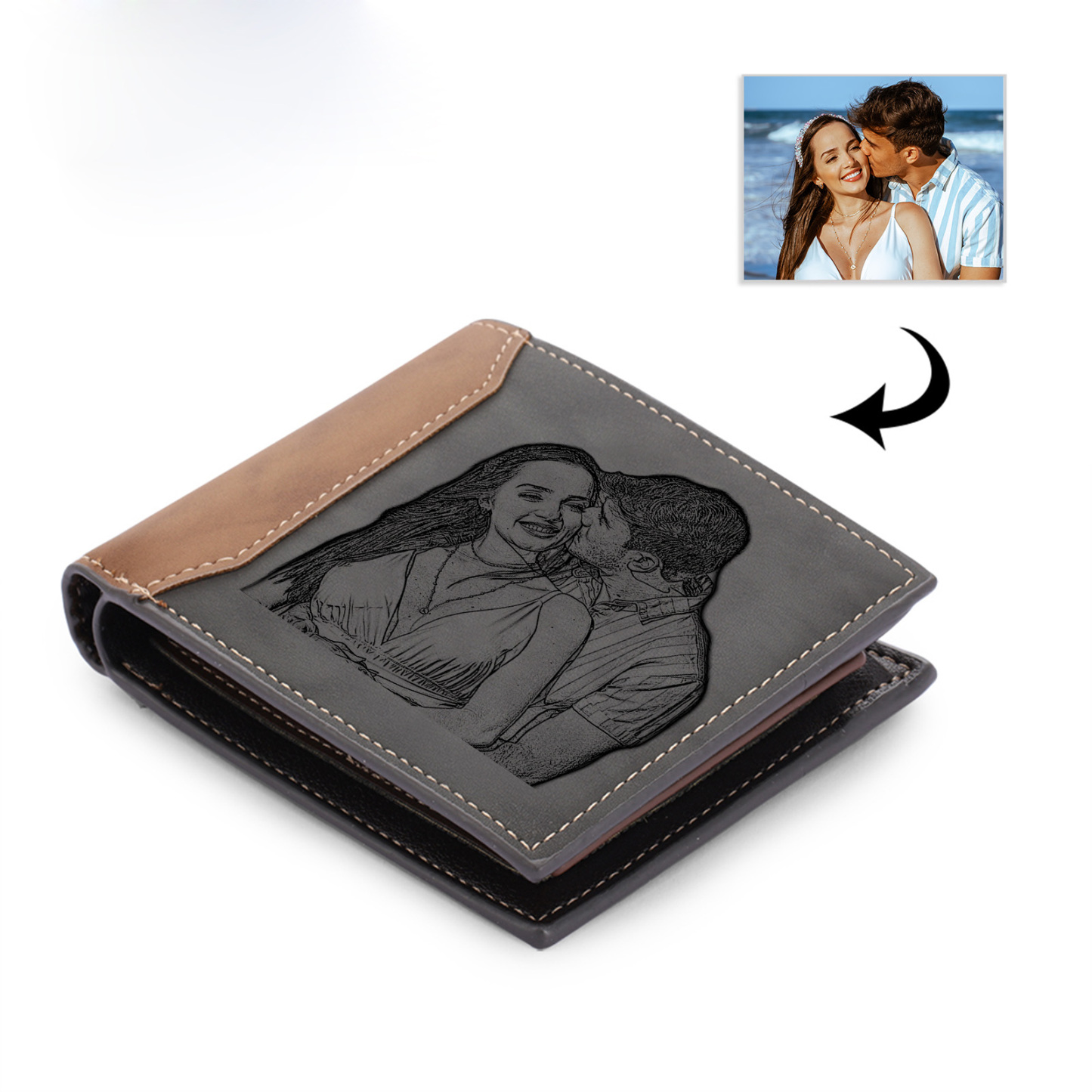 Personalized Photo Leather Wallet for Men with Engraving 2 Names Couple Pinky Promise