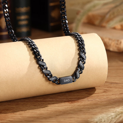 Personalized Cuban Chain Necklace for Dad Grandpa Man Cutsomized with 1-6 Names and Engraved Text