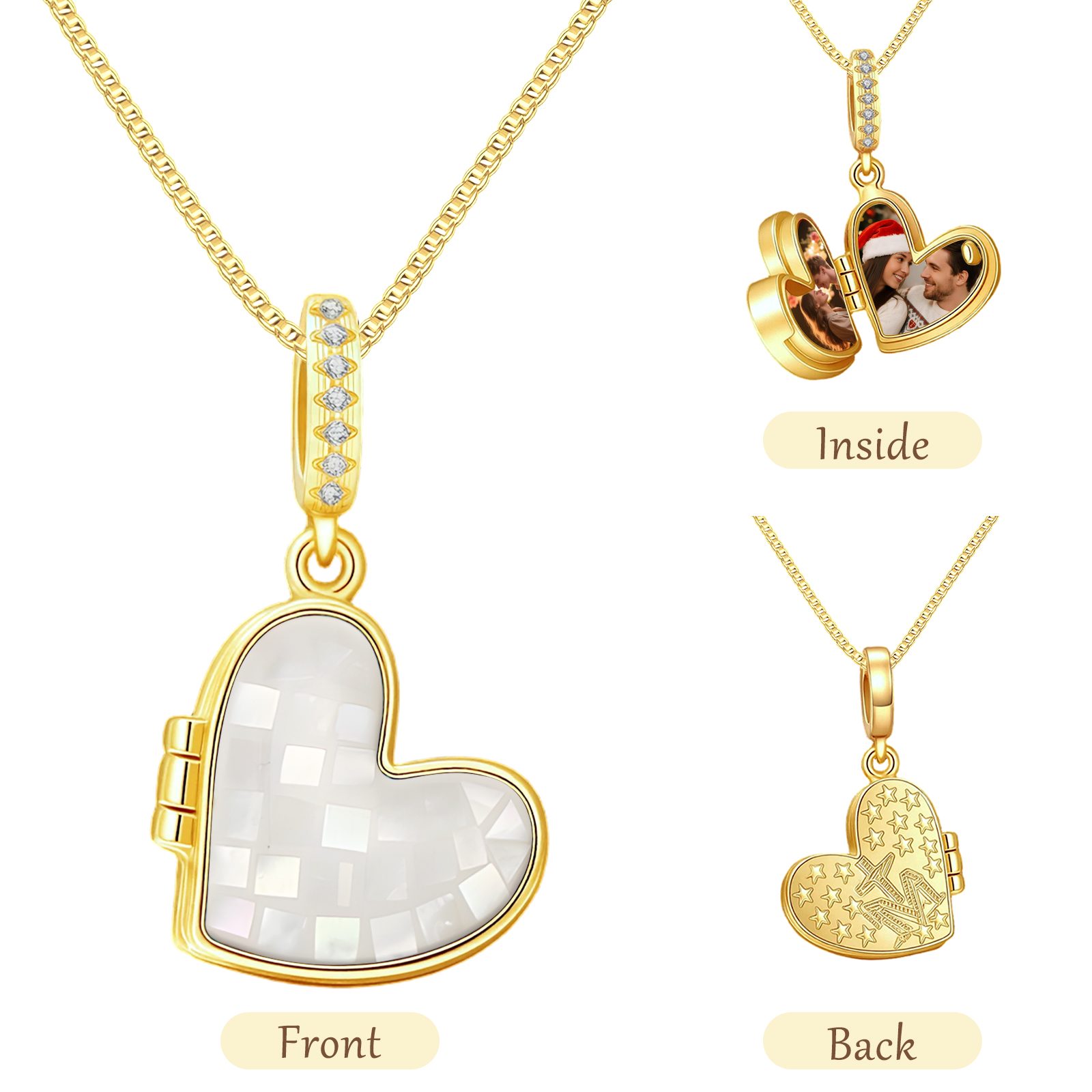 Personalized Heart Photo Locket Necklace for Her White Abalone Necklace