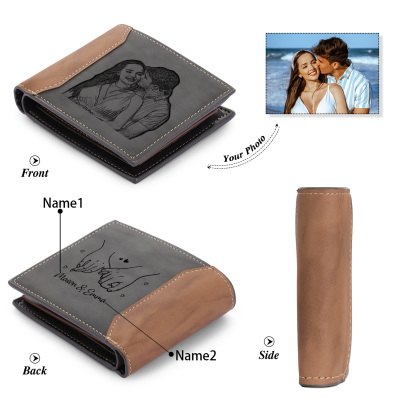 Personalized Photo Leather Wallet for Men with Engraving 2 Names Couple Pinky Promise