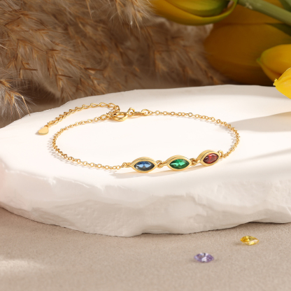 925 Sterling Silver Personalized Birthstones Bracelet Custom with 2–5 Marquise-Cut Stones