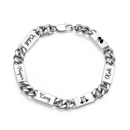 Personalized Cuban Link Bracelet For Men Customized with 2-6 Name Stainless Steel