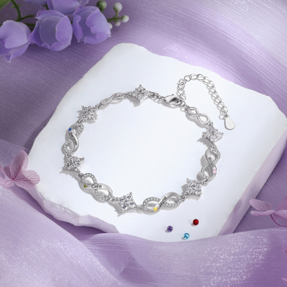 Personalized Infinity Birthstone Bracelet with 1–5 Family Names