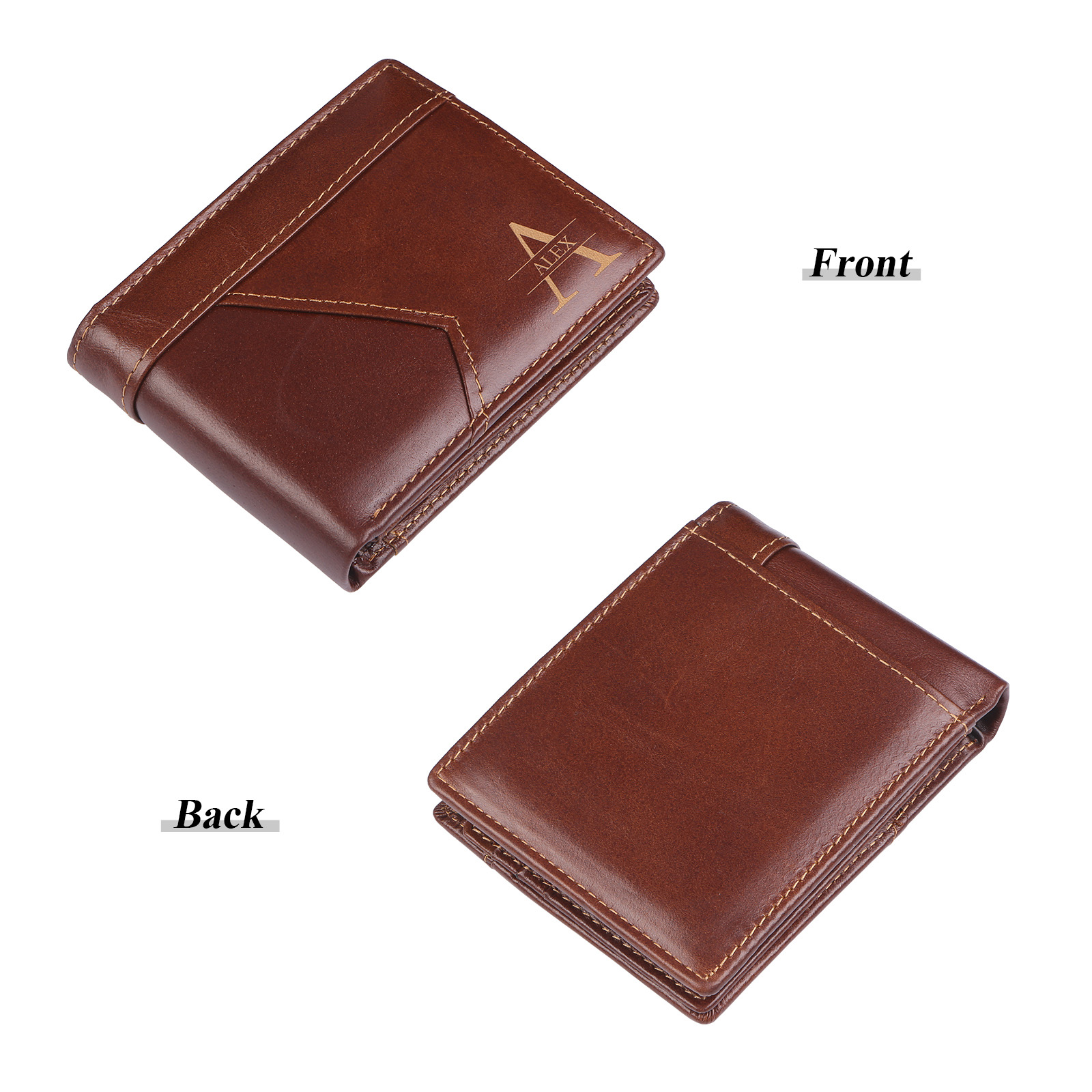 Personalized Leather Gift Set Bifold Wallet and Keychain Father's day Gift