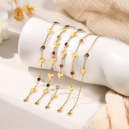 Personalized 1-5 Names Gold Heart Birthstone Chain Bracelet