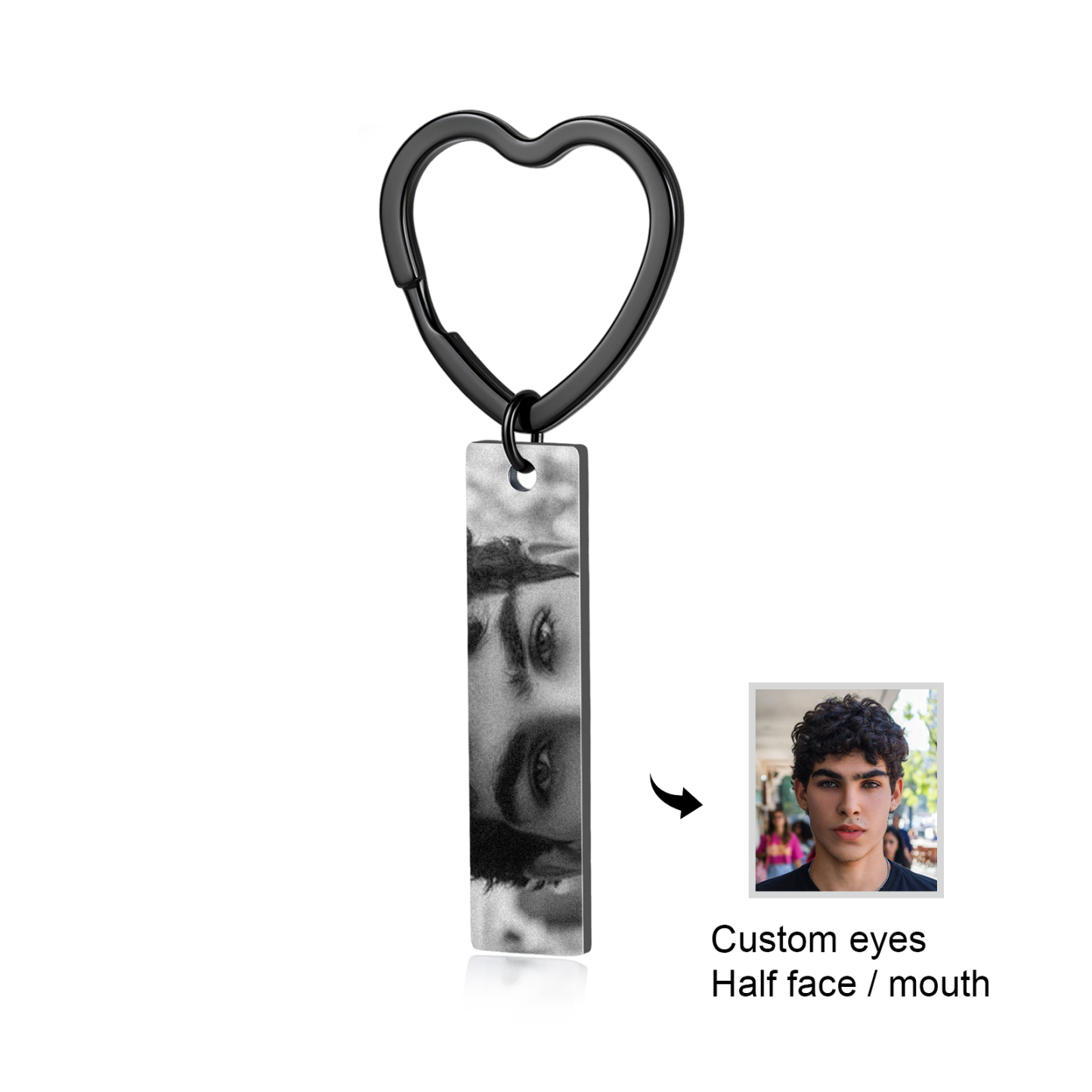 Personalized Photo Keychain Necklace Custom with Eyes Lips or Half Face Picture and Custom Text