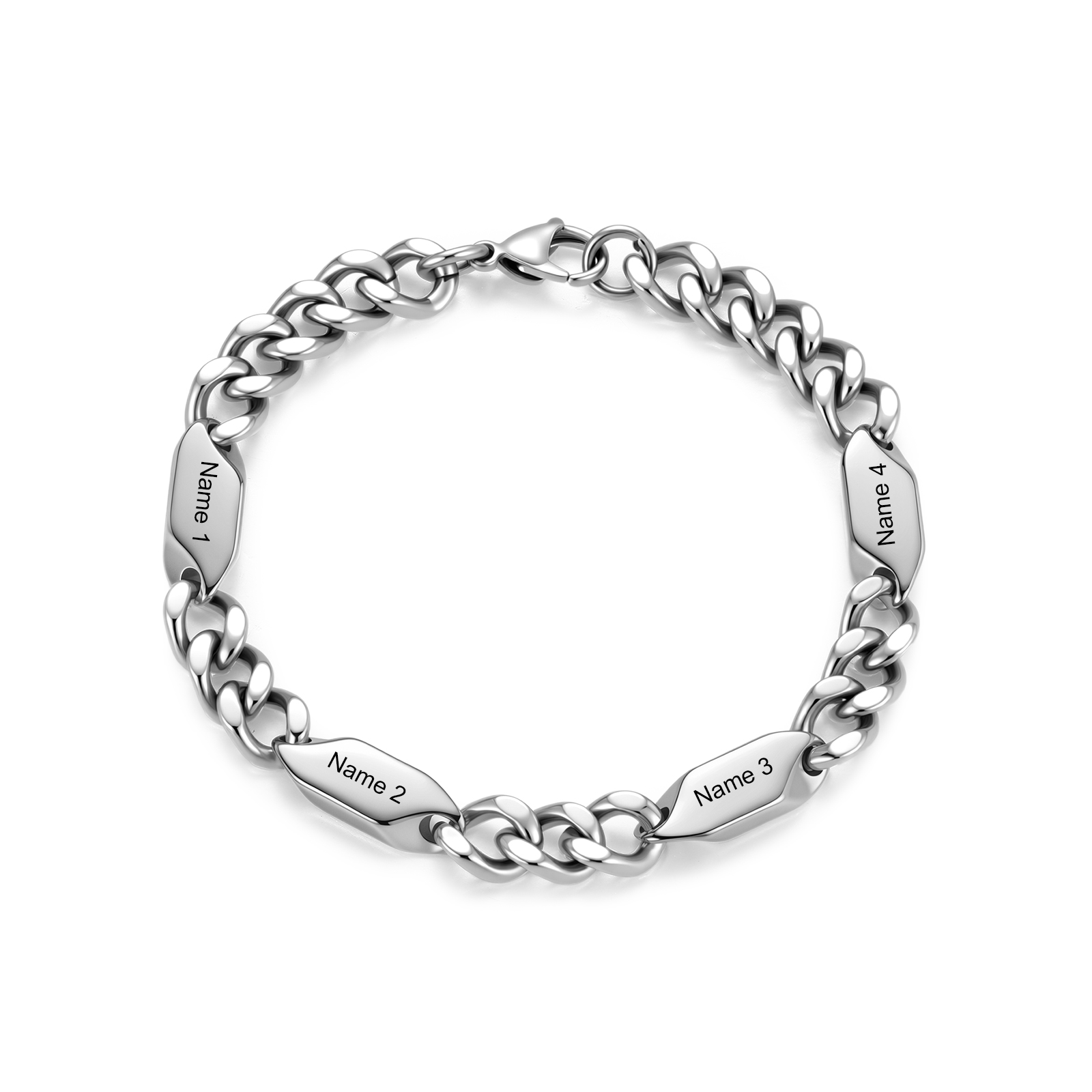 Personalized Stainless Steel Curb Chain Bracelet Custom With 1-5 Engraved Names Gift For Dad Husband Family