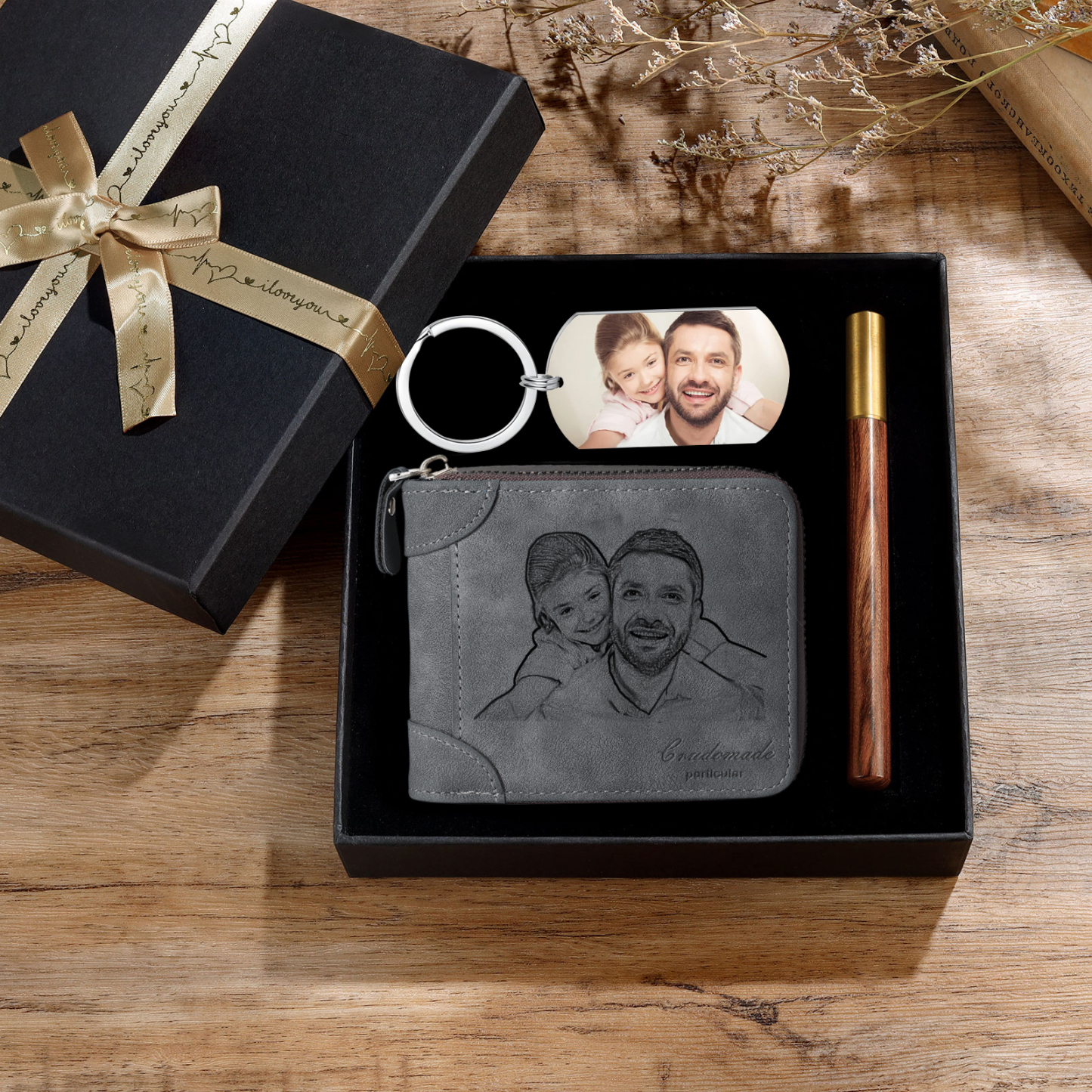 Personalized Men's Wallet & Keychain &Pen Set – Custom Photo, Name & T