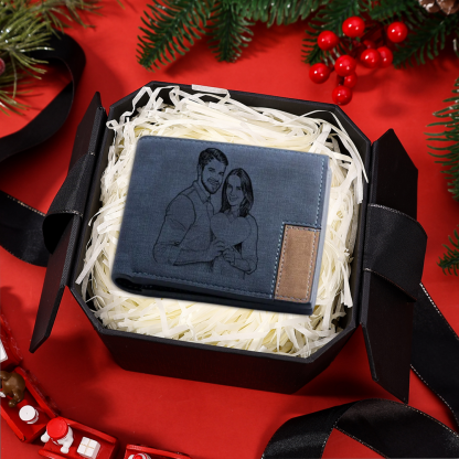 Personalized Leather Wallet Engraved Photo Short Purse Gifts For Men