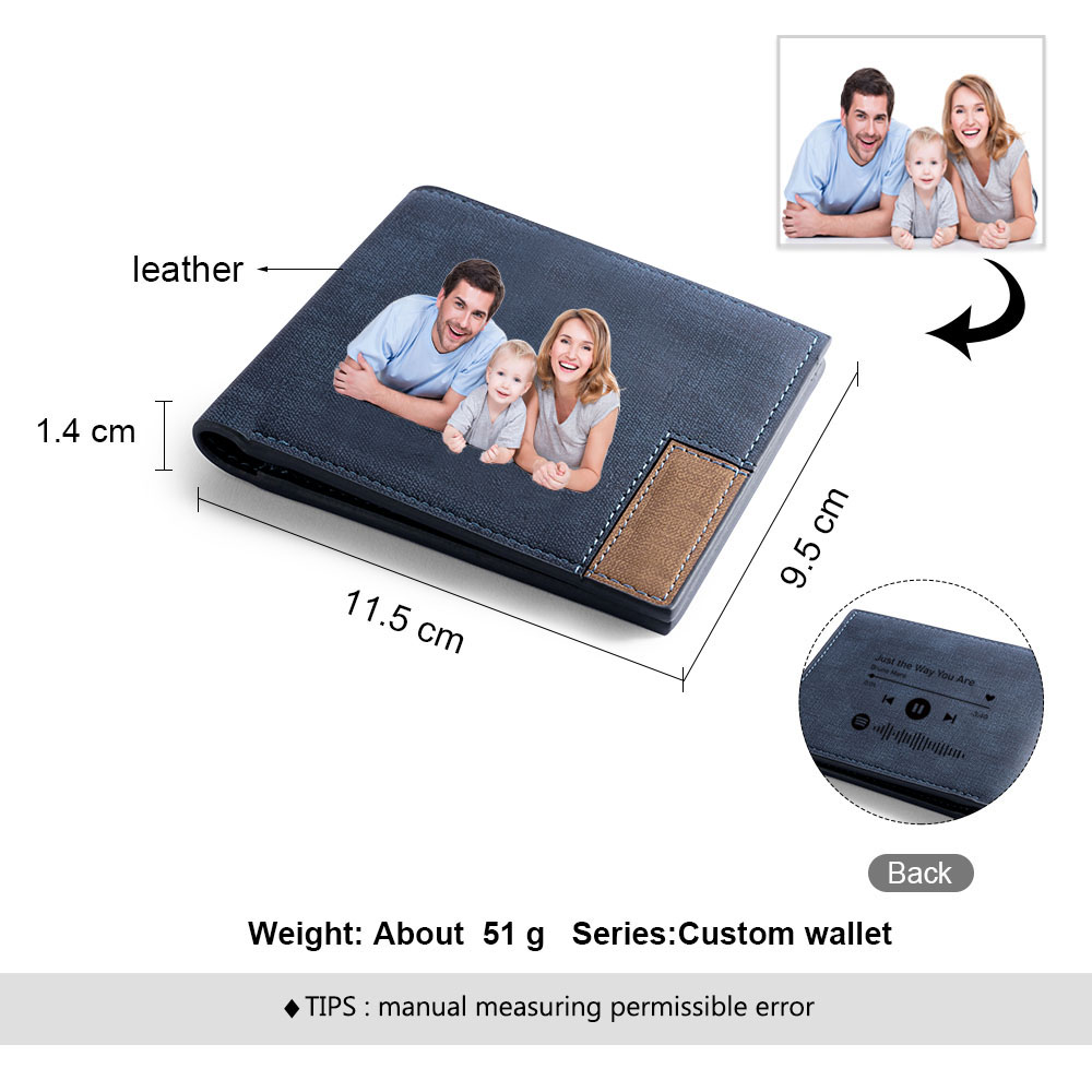 Personalised Men’s Wallet – Custom Photo & Song Design, Engraved Music QR Code on Back – Valentine’s Day Gift for Him | Jessemade