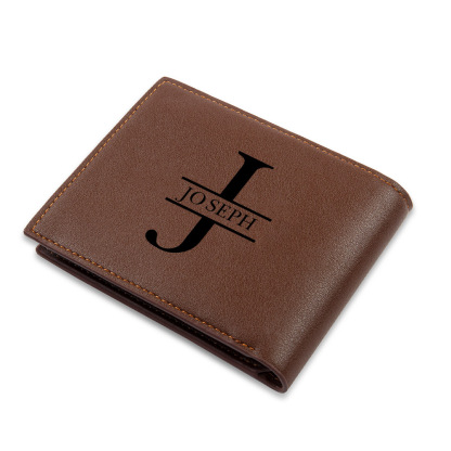 Personalized Photo Leather Men's Wallet Customized Name Letters Folding Brown Wallet Gift for Grandpa