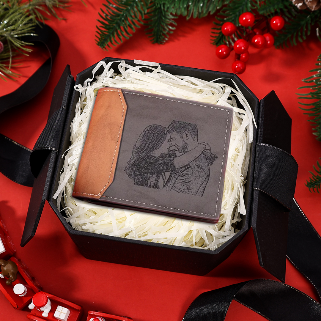 Personalized Men's Wallet Customized Photo & Name & Letter Grey Leather Wallet Gift for Grandpa | Jessemade