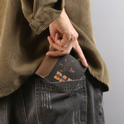 Personalized Dad Wallet Leather Men Wallet Custom with 2-9 Names and Fist Bumps Father’s Day Gift