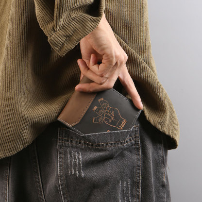 2-9 Names-Personalized Leather Men Wallet Engraved Fist Bump Folding Wallet Gift For Dad